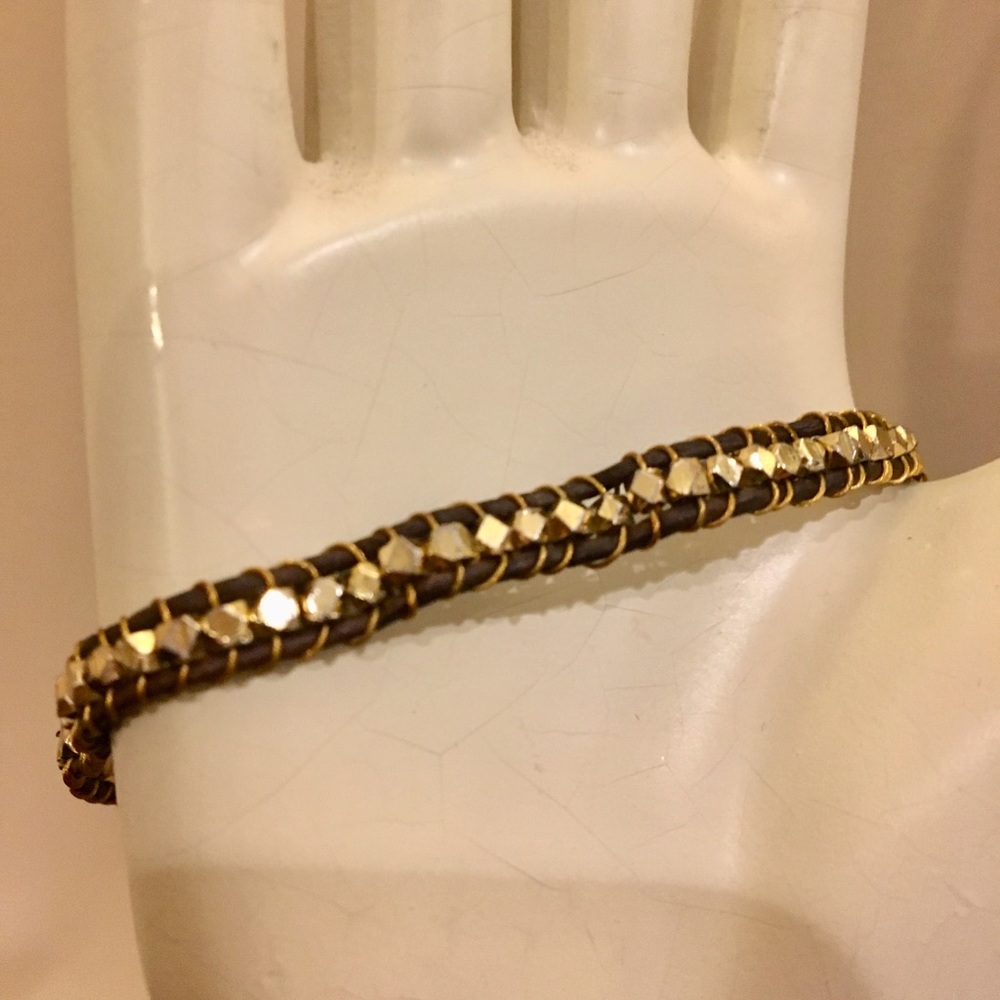 💚Gold vermeil beads & brown leather bracelet